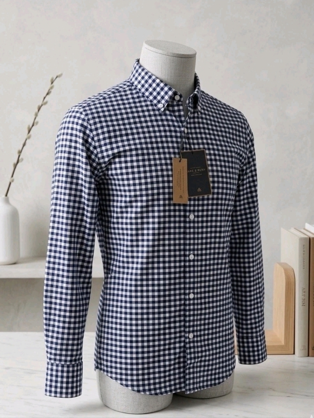 NEW Marc Asher Mens White Indigo Patterned Button Down Shirt Small ($89 Value)